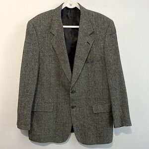 Mens Tweed 100% PURE SILK Blazer/Suit Jacket Size 44R Gray/Black Career Business